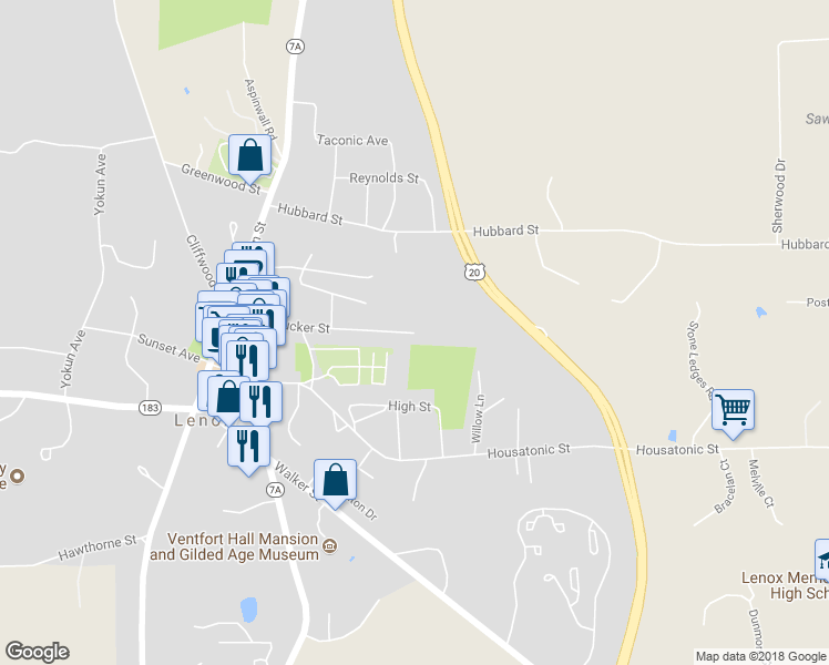 map of restaurants, bars, coffee shops, grocery stores, and more near 63 Tucker Street in Lenox