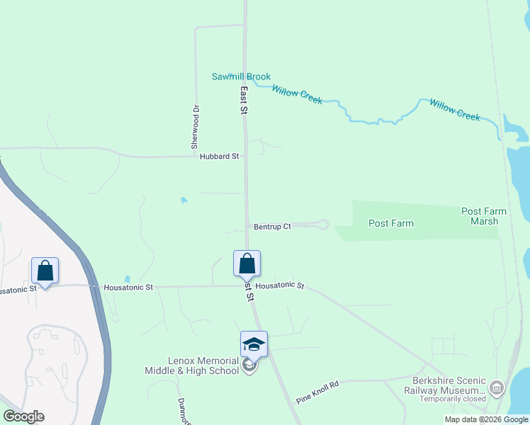 map of restaurants, bars, coffee shops, grocery stores, and more near 11 Bentrup Ct in Lenox