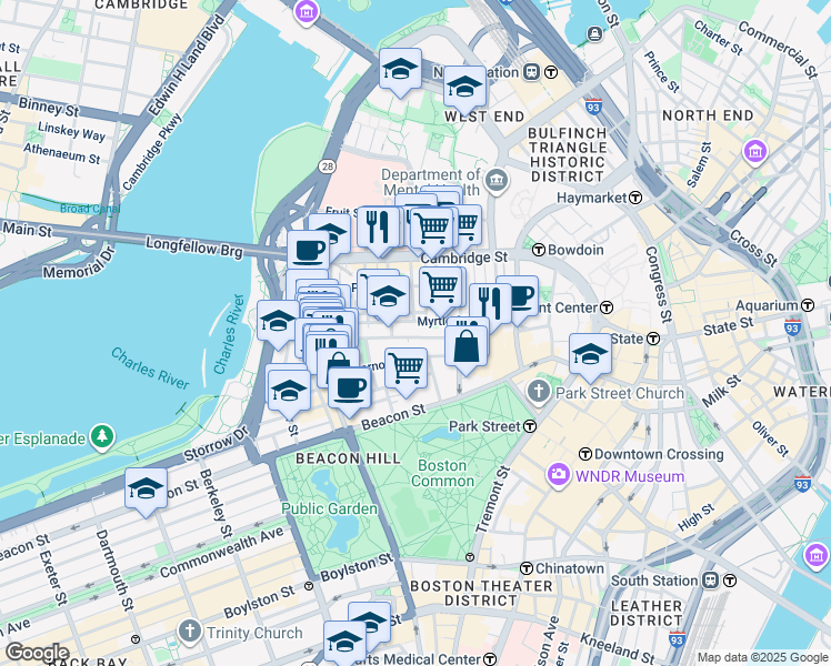 map of restaurants, bars, coffee shops, grocery stores, and more near in Boston