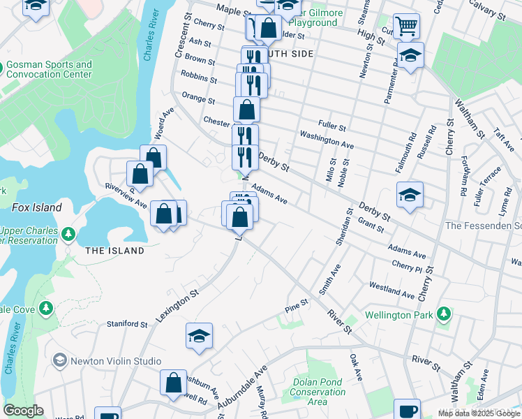 map of restaurants, bars, coffee shops, grocery stores, and more near 51 Whitlowe Road in Newton