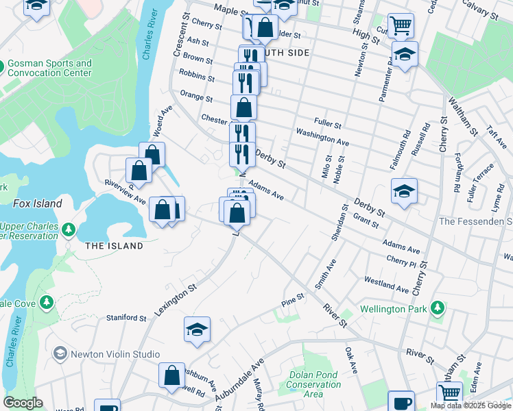 map of restaurants, bars, coffee shops, grocery stores, and more near 51 Whitlowe Road in Newton