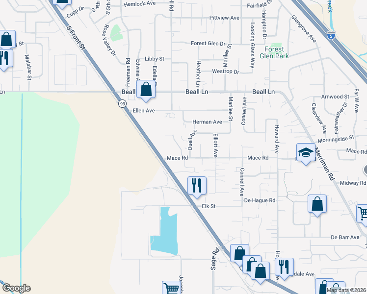 map of restaurants, bars, coffee shops, grocery stores, and more near 3 Mace Road in Medford