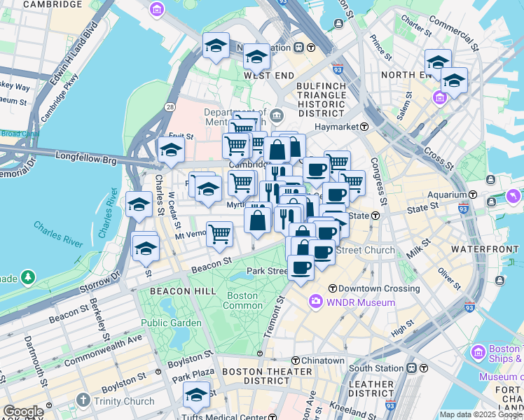 map of restaurants, bars, coffee shops, grocery stores, and more near 63 Hancock Street in Boston