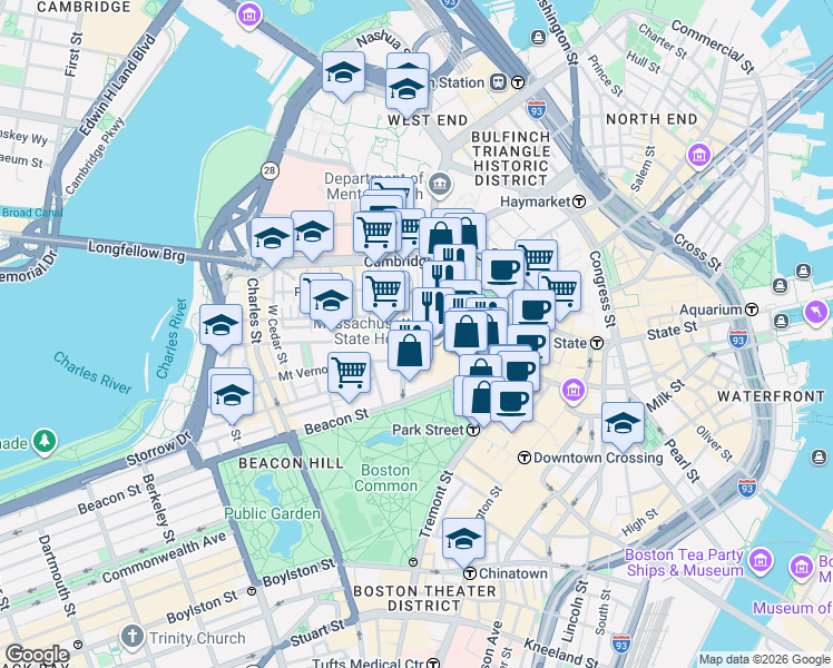 map of restaurants, bars, coffee shops, grocery stores, and more near 8 Joy Place in Boston