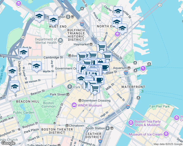 map of restaurants, bars, coffee shops, grocery stores, and more near in Boston