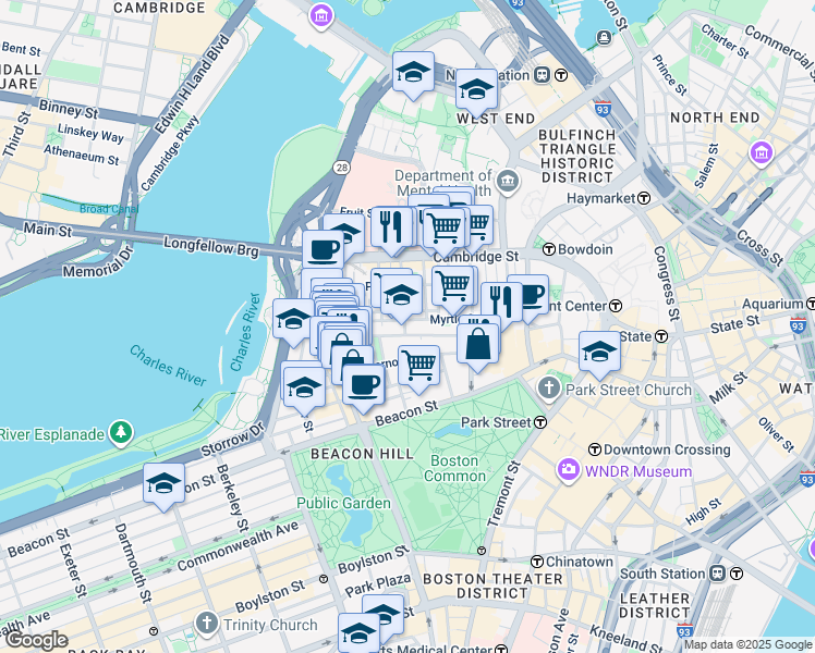 map of restaurants, bars, coffee shops, grocery stores, and more near in Boston