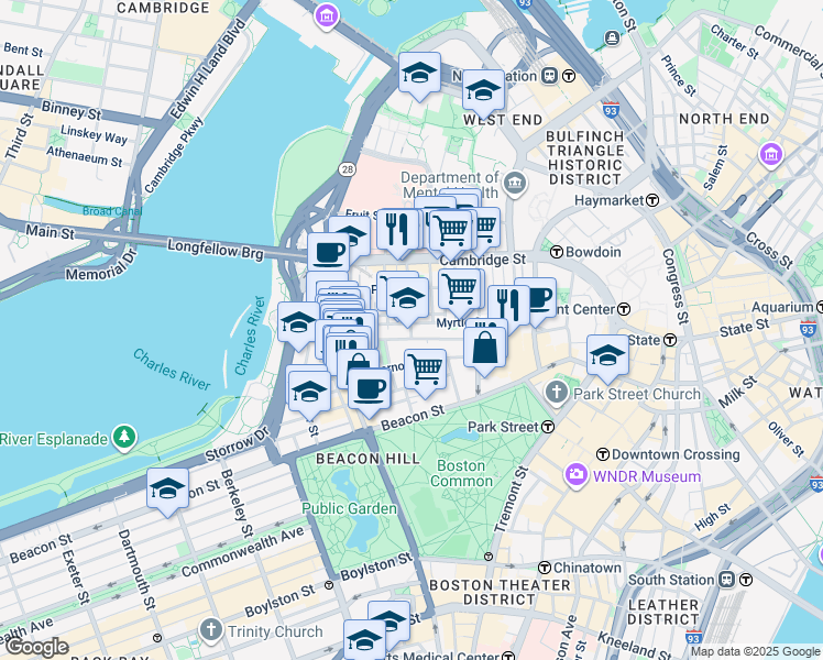 map of restaurants, bars, coffee shops, grocery stores, and more near in Boston