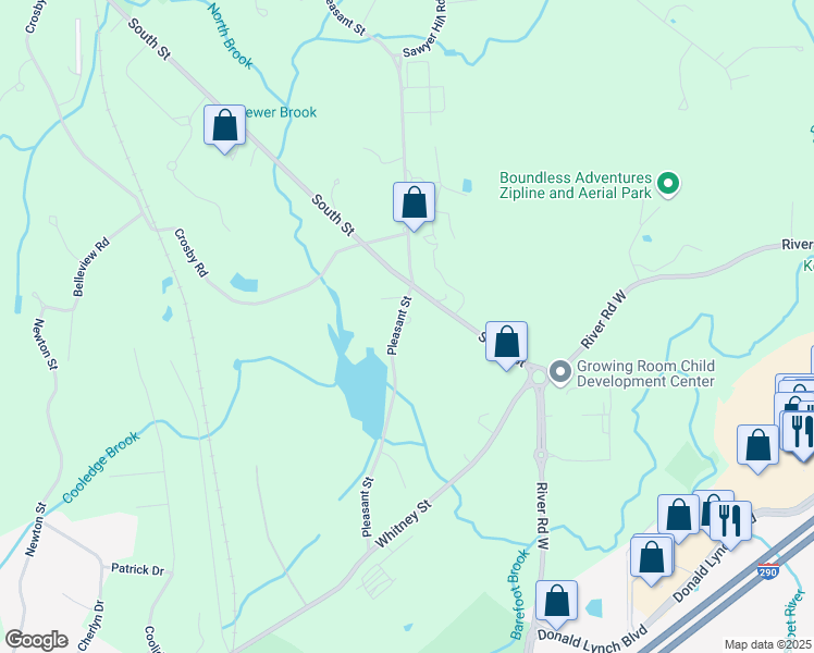 map of restaurants, bars, coffee shops, grocery stores, and more near 290 Pleasant Street in Berlin