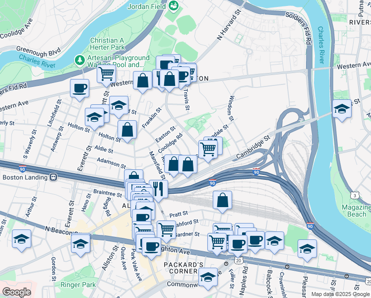 map of restaurants, bars, coffee shops, grocery stores, and more near 40 Hooker Street in Boston