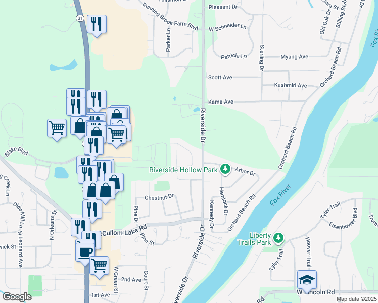 map of restaurants, bars, coffee shops, grocery stores, and more near Almond Lane in McHenry