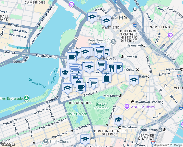 map of restaurants, bars, coffee shops, grocery stores, and more near in Boston