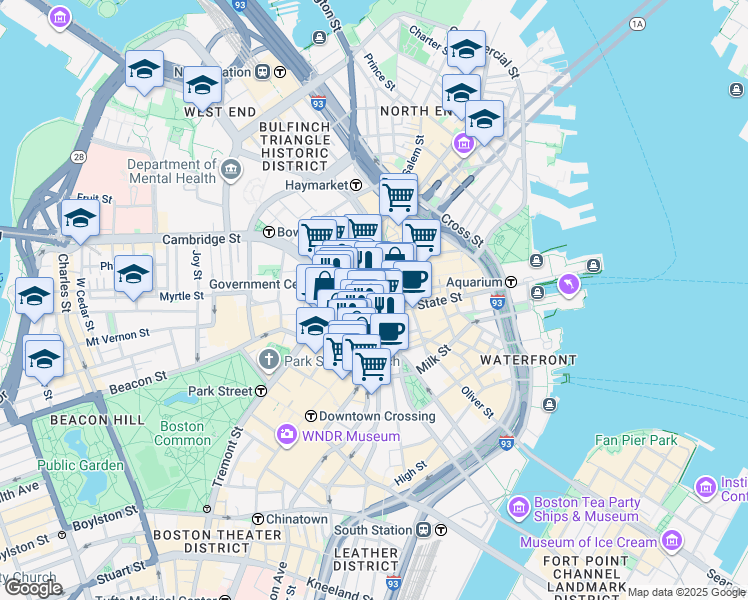 map of restaurants, bars, coffee shops, grocery stores, and more near in Boston