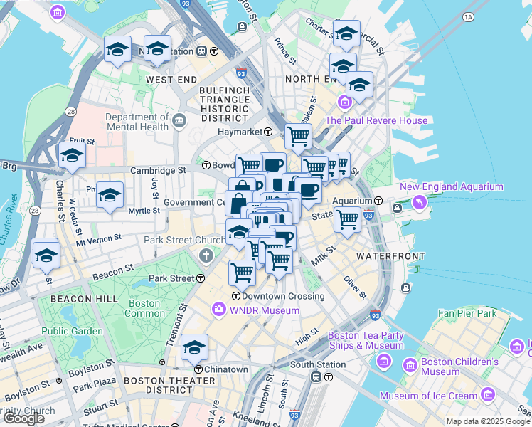 map of restaurants, bars, coffee shops, grocery stores, and more near in Boston