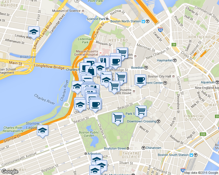 map of restaurants, bars, coffee shops, grocery stores, and more near 75 Mount Vernon Street in Boston