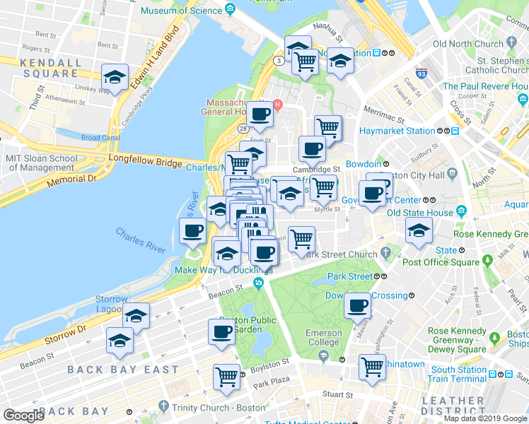 map of restaurants, bars, coffee shops, grocery stores, and more near in Boston