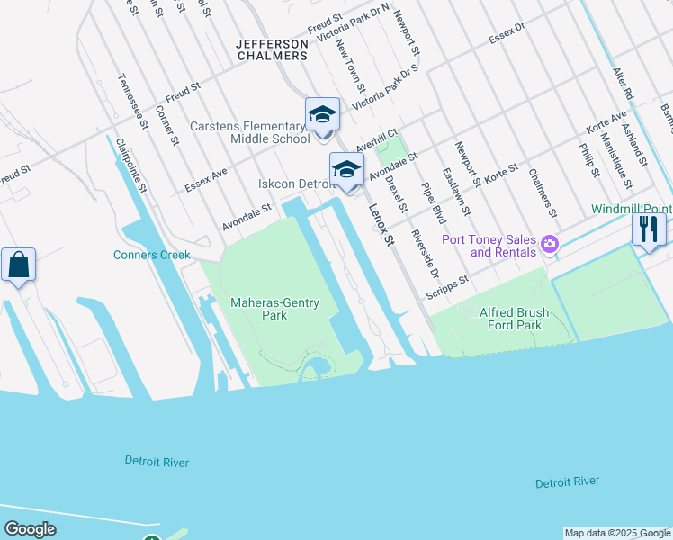 map of restaurants, bars, coffee shops, grocery stores, and more near 237 Keelson Drive in Detroit