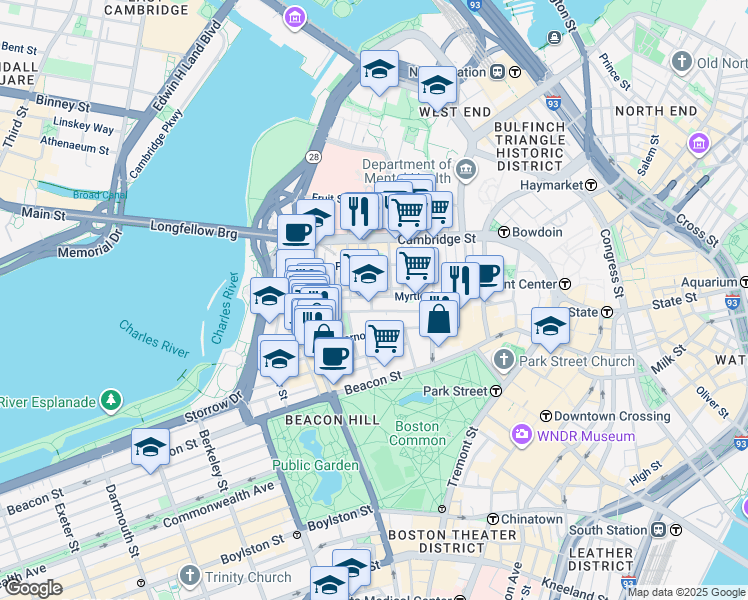 map of restaurants, bars, coffee shops, grocery stores, and more near 58 Anderson Street in Boston