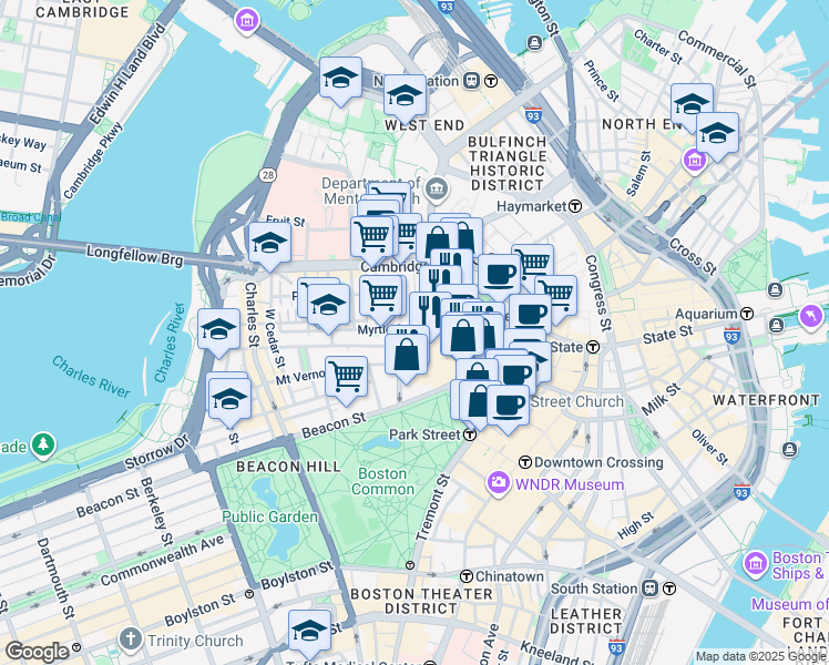 map of restaurants, bars, coffee shops, grocery stores, and more near 8 Joy Place in Boston