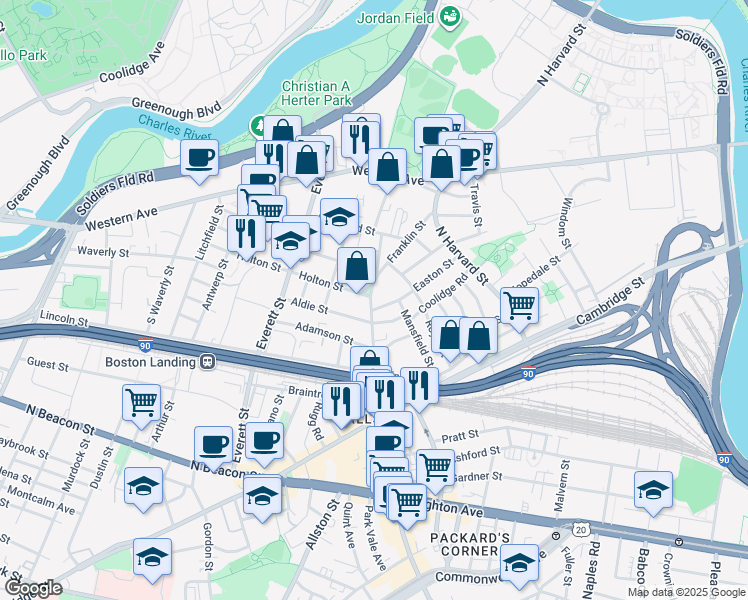 map of restaurants, bars, coffee shops, grocery stores, and more near 116 Franklin Street in Boston