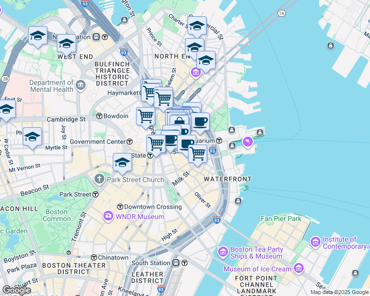 map of restaurants, bars, coffee shops, grocery stores, and more near in Boston