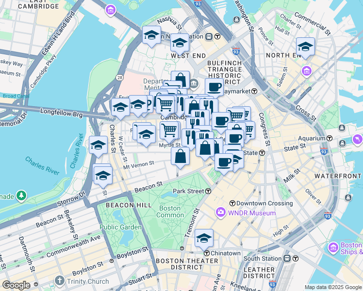 map of restaurants, bars, coffee shops, grocery stores, and more near 30 Ridgeway Lane in Boston