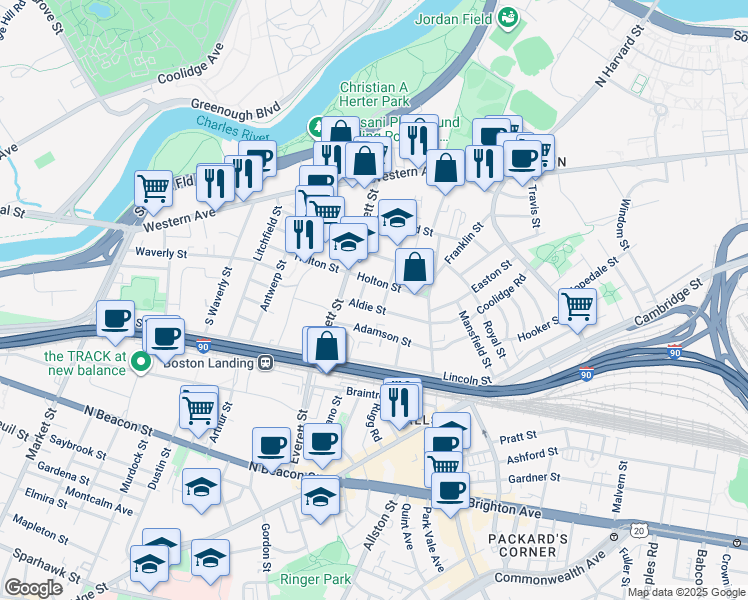 map of restaurants, bars, coffee shops, grocery stores, and more near 18-20 Bagnal Street in Boston