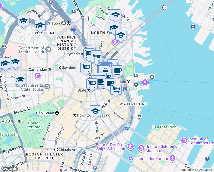 map of restaurants, bars, coffee shops, grocery stores, and more near in Boston