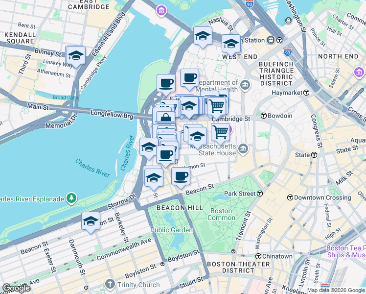 map of restaurants, bars, coffee shops, grocery stores, and more near 123 Myrtle Street in Boston