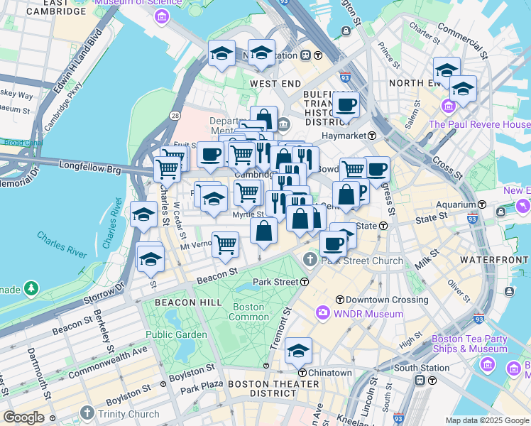 map of restaurants, bars, coffee shops, grocery stores, and more near in Boston