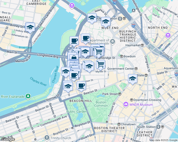 map of restaurants, bars, coffee shops, grocery stores, and more near in Boston