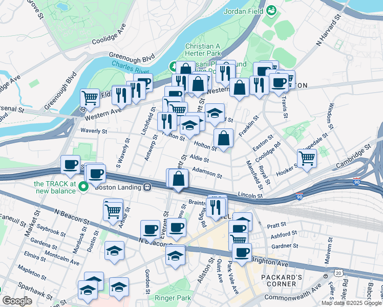 map of restaurants, bars, coffee shops, grocery stores, and more near 18-20 Bagnal Street in Boston