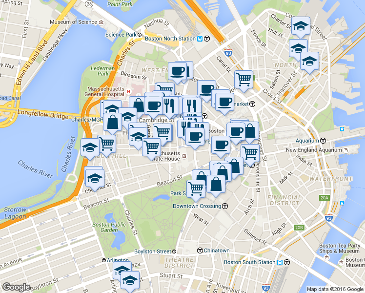 map of restaurants, bars, coffee shops, grocery stores, and more near Derne Street & Ridgeway Lane in Boston