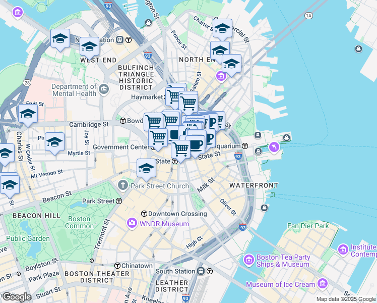 map of restaurants, bars, coffee shops, grocery stores, and more near 60 State Street in Boston