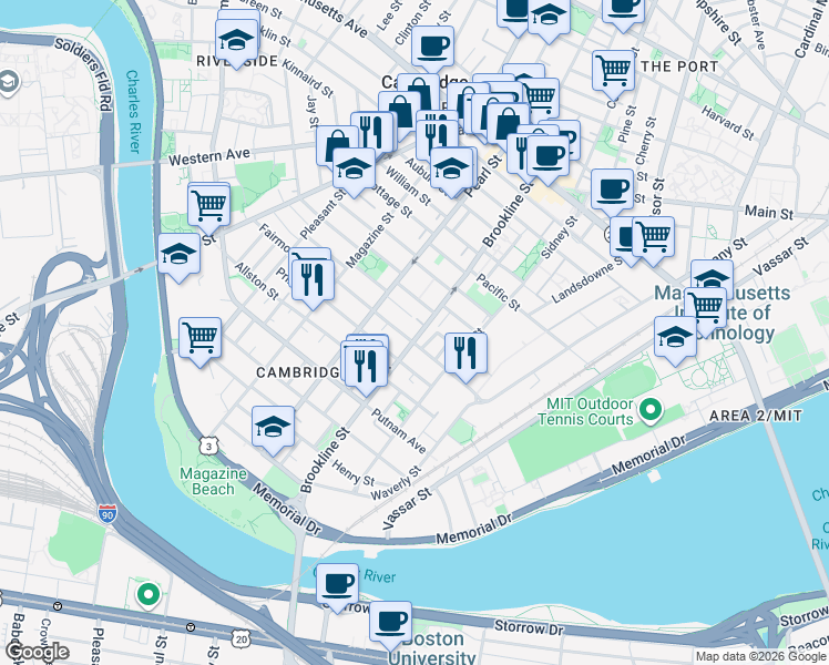 map of restaurants, bars, coffee shops, grocery stores, and more near 41 Speridakis Terrace in Cambridge