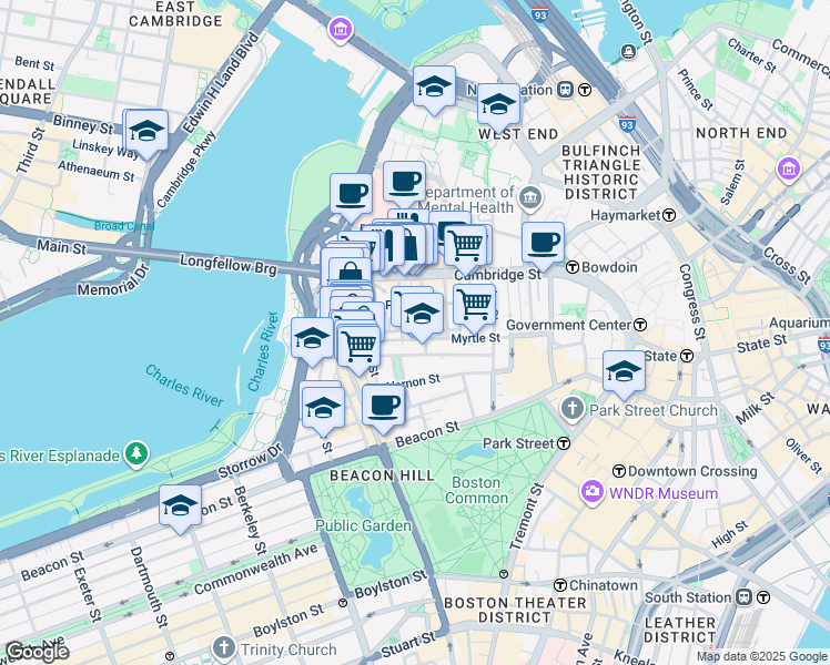 map of restaurants, bars, coffee shops, grocery stores, and more near in Boston