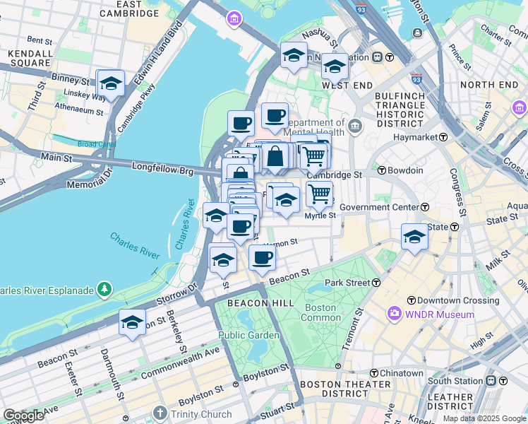 map of restaurants, bars, coffee shops, grocery stores, and more near in Boston