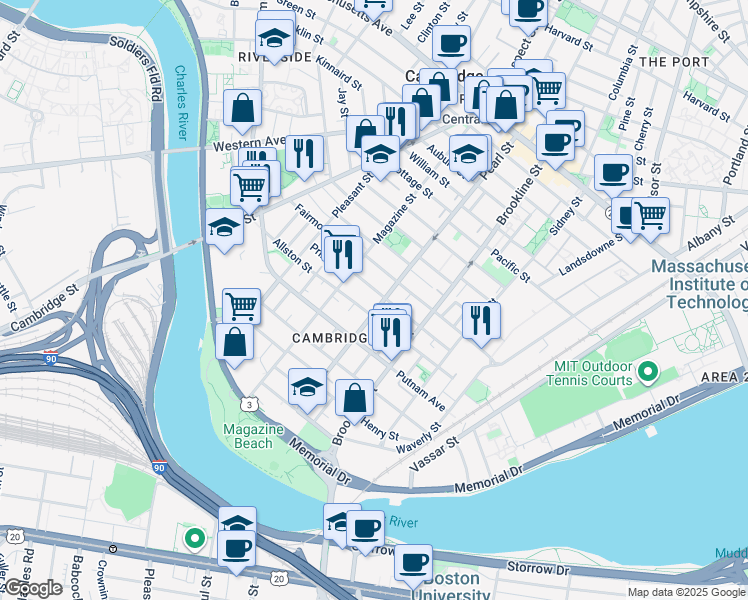 map of restaurants, bars, coffee shops, grocery stores, and more near 201 Hamilton Street in Cambridge