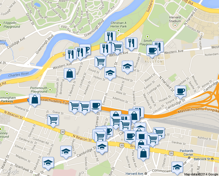 map of restaurants, bars, coffee shops, grocery stores, and more near 18-20 Bagnal Street in Boston