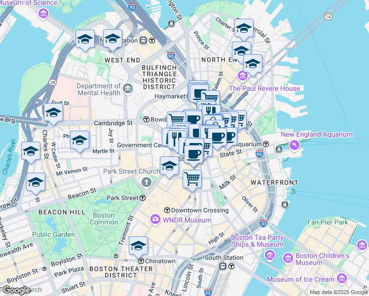 map of restaurants, bars, coffee shops, grocery stores, and more near None in Boston