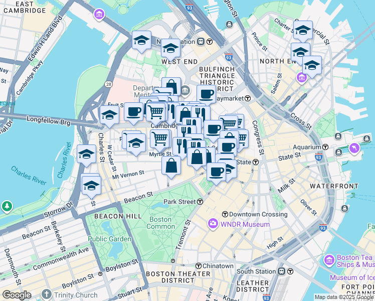 map of restaurants, bars, coffee shops, grocery stores, and more near 30 Ridgeway Lane in Boston