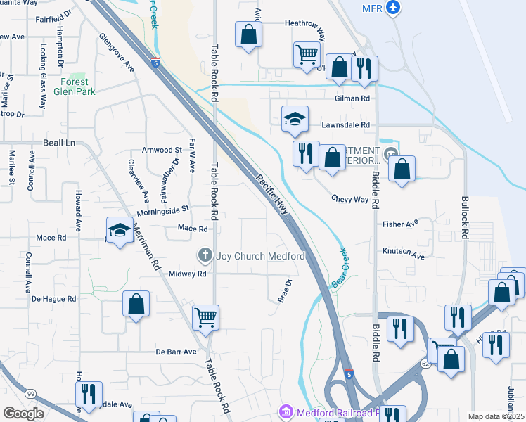 map of restaurants, bars, coffee shops, grocery stores, and more near 3001 Cummings Lane in Medford