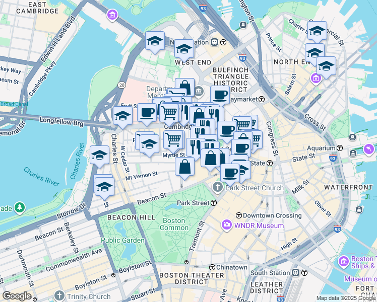 map of restaurants, bars, coffee shops, grocery stores, and more near 30 Ridgeway Lane in Boston