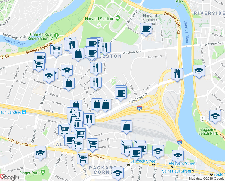 map of restaurants, bars, coffee shops, grocery stores, and more near in 