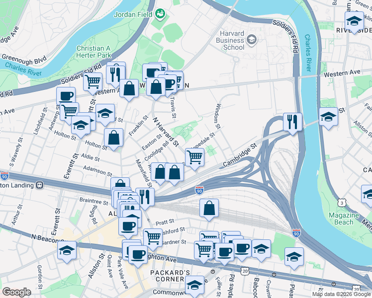 map of restaurants, bars, coffee shops, grocery stores, and more near in 