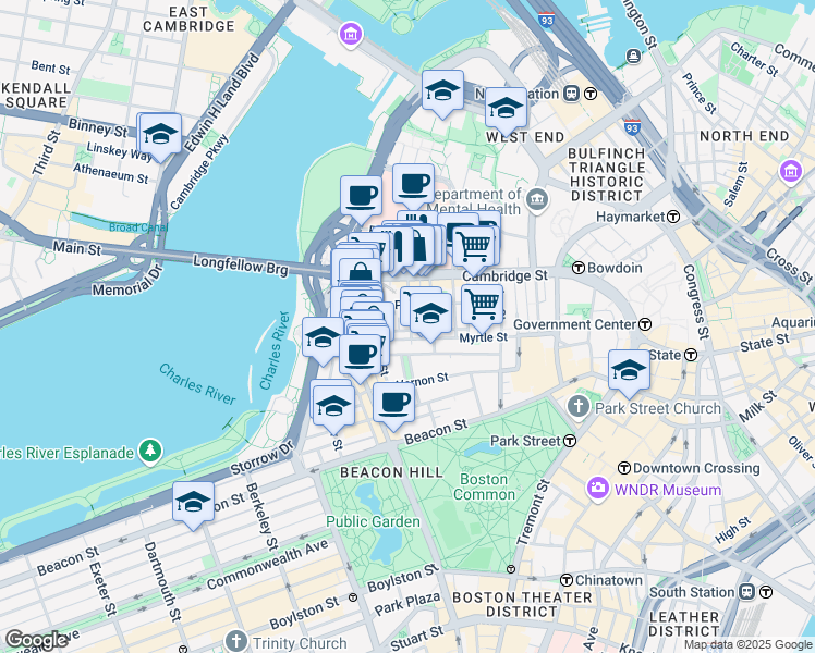 map of restaurants, bars, coffee shops, grocery stores, and more near in Boston