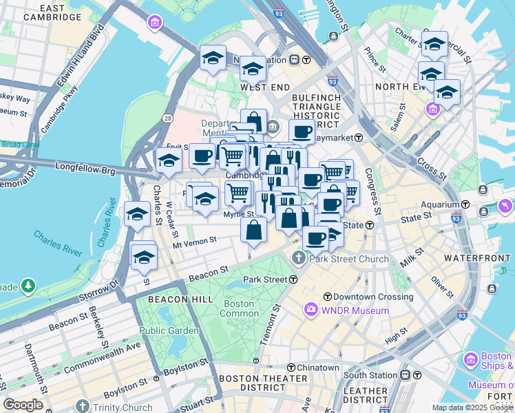 map of restaurants, bars, coffee shops, grocery stores, and more near 30 Ridgeway Lane in Boston