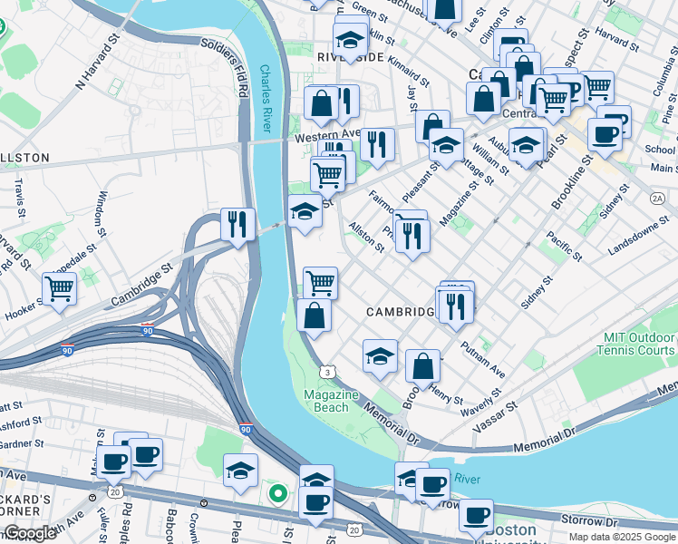 map of restaurants, bars, coffee shops, grocery stores, and more near in Cambridge