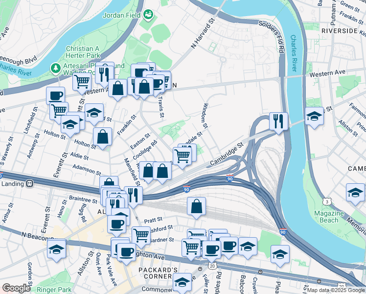map of restaurants, bars, coffee shops, grocery stores, and more near in 