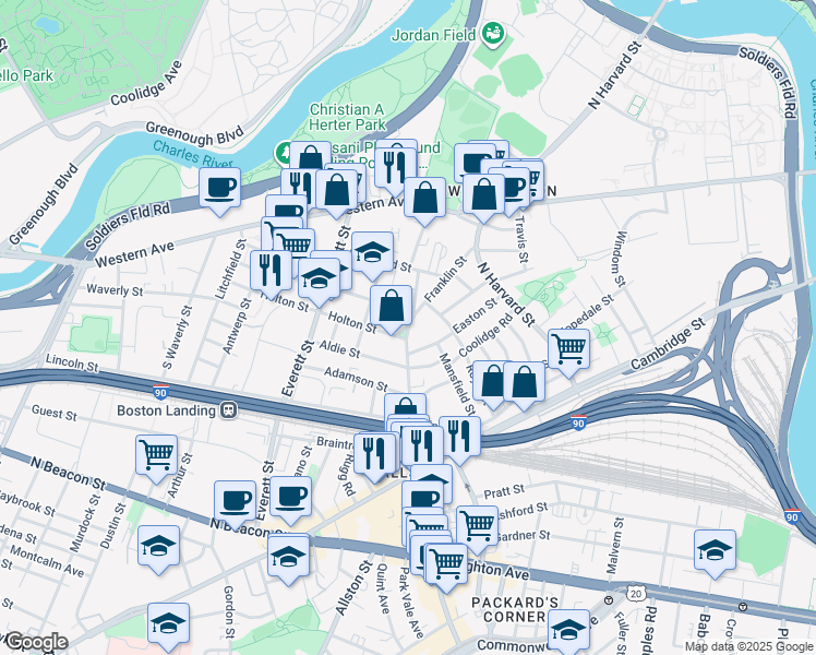 map of restaurants, bars, coffee shops, grocery stores, and more near 116 Franklin Street in Boston