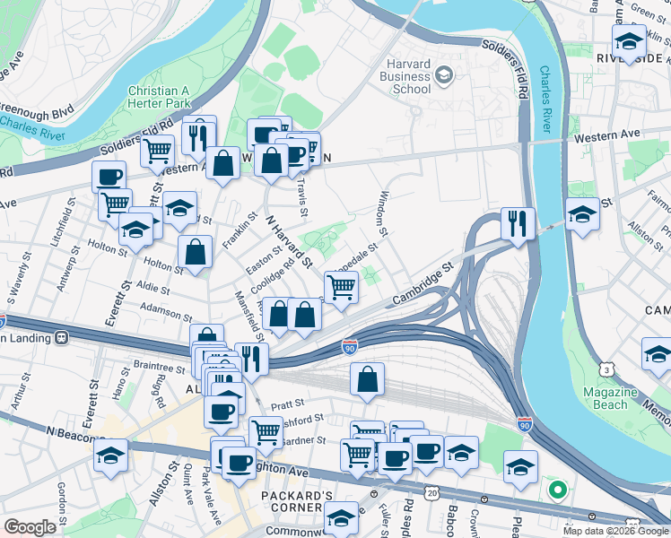 map of restaurants, bars, coffee shops, grocery stores, and more near in 